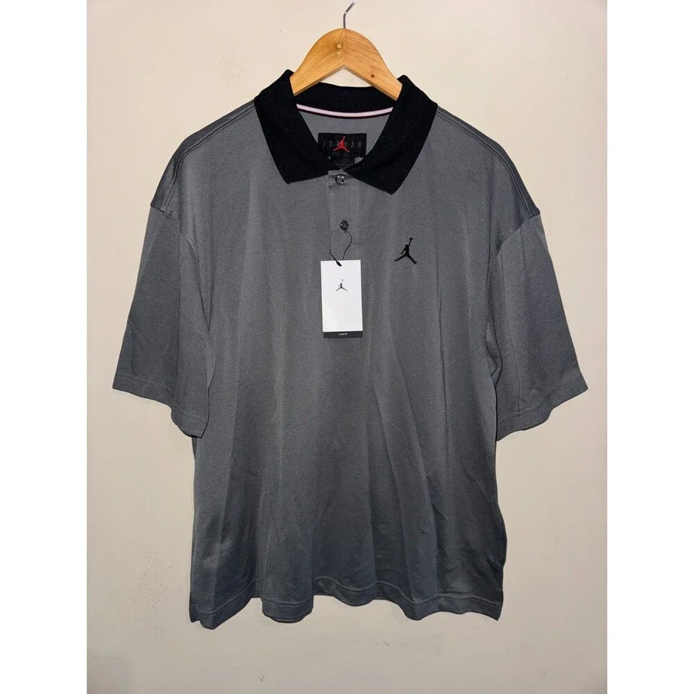 Nike Air Jordan Brooklyn Polo Loose Fit Grey Black Men's Size Medium IB1041-068